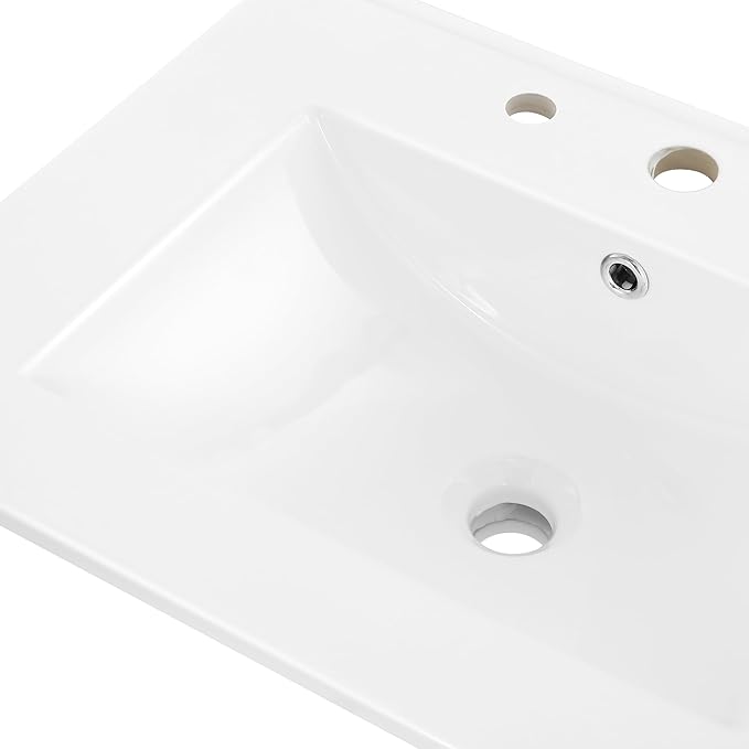 JONATHAN Y SNK1001A Ancillary 3-Hole 24 in. W x 18.25 in. D Classic Contemporary Rectangular Ceramic Single Sink Basin Vanity Top, White