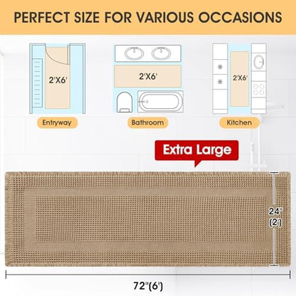 IM HOME Extra Large Waffle Bath Mat, Boho Bathroom Rugs Absorbent Non Slip, Ultra Soft Bathroom Mat, Machine Washable Knit Bath Rugs with Border for Bathroom, Bedroom, Kitchen, Shower, 6'x2', Beige