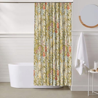 Ansouyi William Morris Shower Curtain Set with 12 Hooks, Bath Curtains Waterproof Polyester Fabric, Lily Art Nouveau Floral Home Bathroom Bathtubs Decor Washable Durable Fabric, 72" Wx72 L