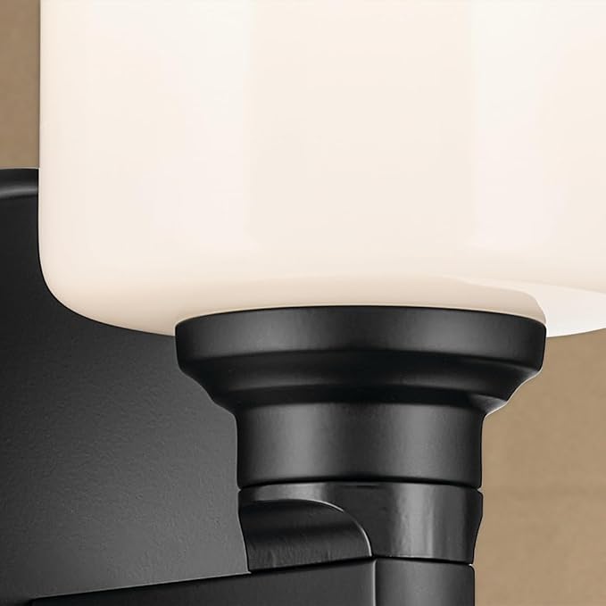 Kichler Gioe 5" 1-Light Wall Sconce with Opal Glass in Black, Damp Rated, for Powder Room, Bathroom, Kitchen, Hallway, Bedroom, Fireplace, (5" W x 9.5" H), 55224BK