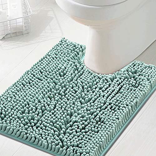 H.VERSAILTEX Toilet Mat U Shaped Bathroom Rugs Bath Mats for Bathroom Non Slip Luxury Chenille Bath Mat U Shape 20x24 Extra Soft and Absorbent Shaggy Rugs Washable Dry Fast - Aqua Foam