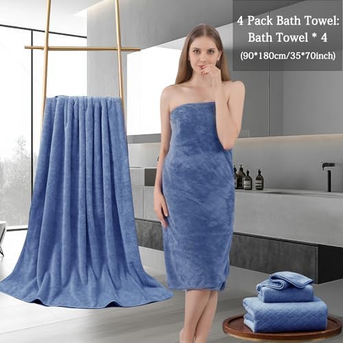 Extra Large Bath Towels Set 35x70 Inches - Luxury 600 GSM Oversized Bath Sheet,Ultra Soft Microfiber - Quick Dry,Highly Absorbent Shower Towels Spa Hotel Bathroom Towel Set (4-Pack,Air Force Blue)