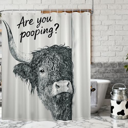 Extra Tall Shower Curtain XL Funny Highland Cow, 70 x 96 Inchs