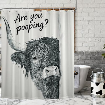 Extra Tall Shower Curtain XL Funny Highland Cow, 70 x 96 Inchs