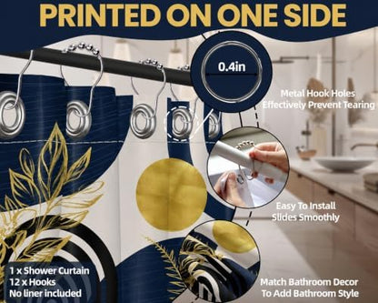 Navy Blue and Gold Shower Curtain, 60X72 in, Mid Century Modern