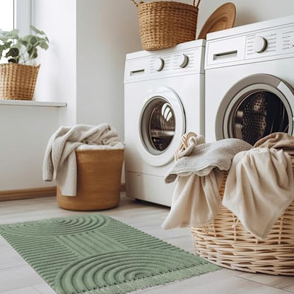 KIBAGA Beautiful Boho Rug with Tassels for Bathroom - Soft 2x3 ft Cotton