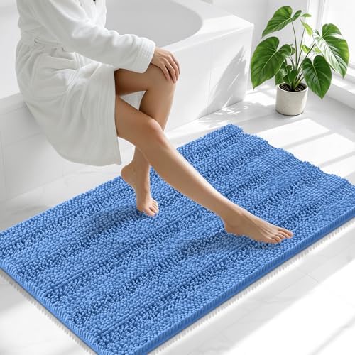 Smiry Thick Chenille Bathroom Runner Rugs 44x24, Bath Mat, Cornflower Blue