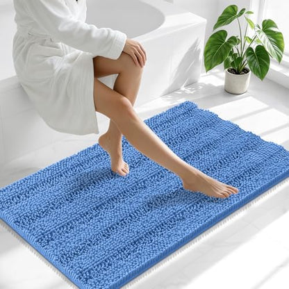 Smiry Thick Chenille Bathroom Runner Rugs 44x24, Bath Mat, Cornflower Blue
