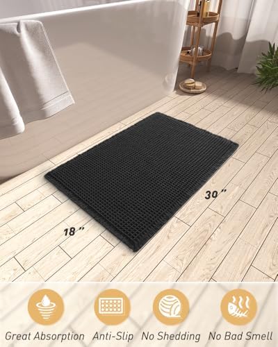 Upgraded Waffle Bath Mat Ultra Absorbent Non Slip Bathroom Mat, 18" x 30"