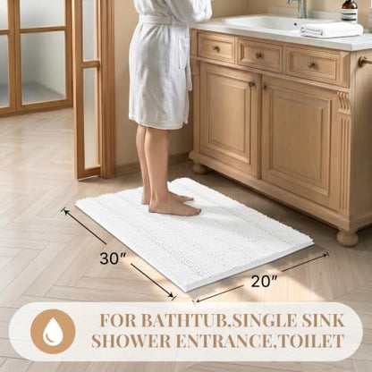 Bcoimo Bath Rug Mat,Chenille Extra Soft White Bathroom Floor Shower Tub Mat