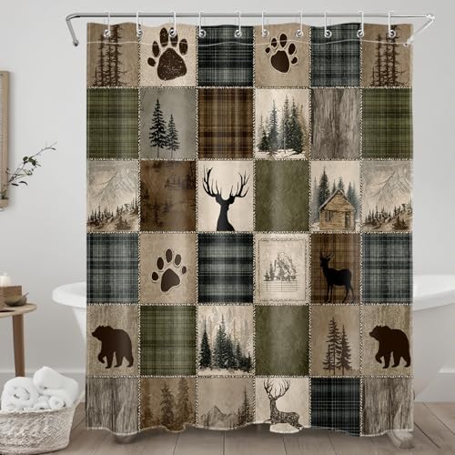 Rustic Cabin Forest Shower Curtain for Bathroom, 60W X 72L inches