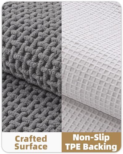 Color&Geometry 24"x47" Thin Waffle Chenille Bathroom Runner Rugs,Grey