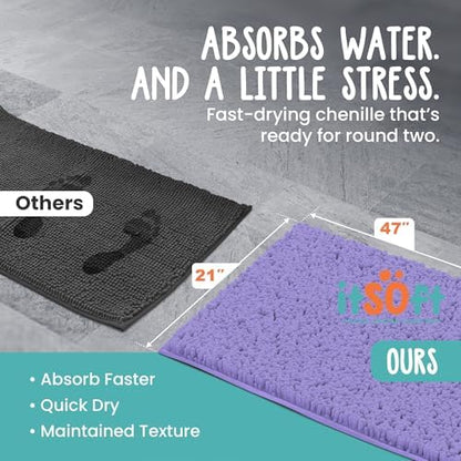ITSOFT Large Plush Bathroom Rug 47"x21", Absorbent Machine Washable Non Slip Chenille Bath Mats, Quick Dry Bathmat, Bath Rugs for Bath, Shower, Bedroom, or Door Mat, Lavender