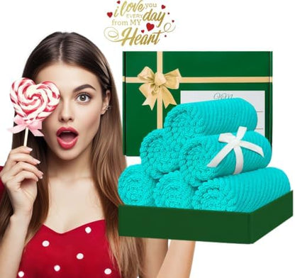 VOOVA & MOVAS Washcloths 6PC, 100% Cotton, 13x13 in, Turquoise