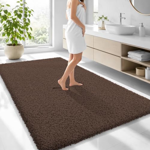 OLANLY Microfiber Large Bathroom Rugs 70x46, Soft Absorbent Bath Mat, Brown