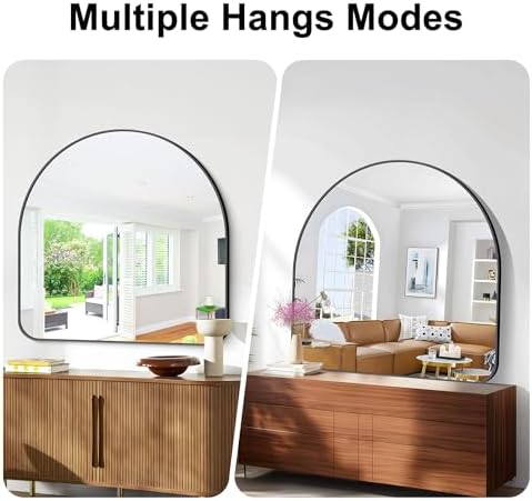 Arched Bathroom Mirror, 45"x45" Black Arched Mirror for Bathroom, Wall Mounted Mirror, Black Vanity Wall Mirror Metal Frame for Bedroom, Entryway, Living Room, Hanging or Leaning Against Wall