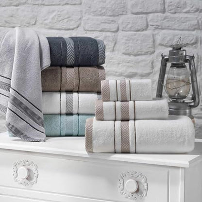 Bath Towels Set for Bathroom – Luxury 6-Piece Cotton Towels, Soft Absorbent & Quick Dry, 600 GSM Bath Towels for Bathroom, Hotel Spa Quality (White/Grey, 6- Bath Towel Set)