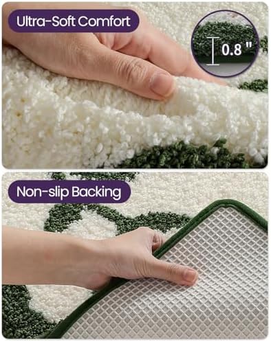 DEXI Boho Floral Bathroom Rugs 43x24, Green Leaf Bath Mat Non Slip Washable