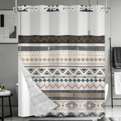No Hook Western Shower Curtain and Liner Set, 71 x 74 Inch