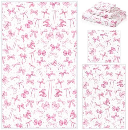 Moukeren Set of 3 Pink Bow Bath Towels, Decorative Towels for Bathroom