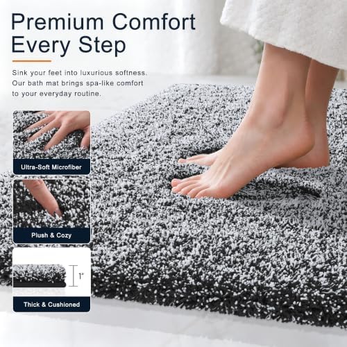 OLANLY Microfiber Bathroom Rugs 36x24, Quick Dry Bath Mat, Black and White