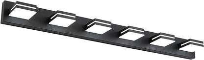 SineRise LED Modern Bathroom Vanity Light Fixtures (6-Light, 48-Inch, Dimmable), Matte Black Modern Acrylic Bathroom Wall Lighting Fixtures Over Mirror (Cool White 6000K)