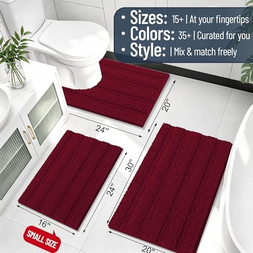 Smiry Thick Chenille Bathroom Runner Rugs 47x20, Soft Bath Mat, Burgundy