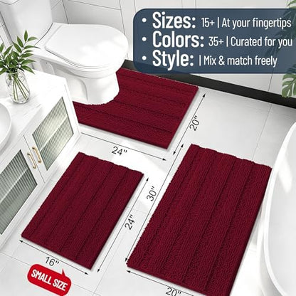 Smiry Thick Chenille Bathroom Runner Rugs 47x20, Soft Bath Mat, Burgundy