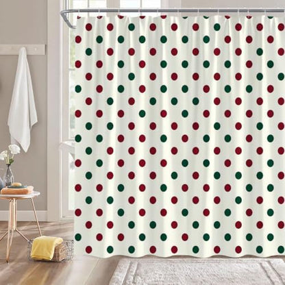 Polka Dot Christmas Shower Curtain Bathroom Decor with Hooks,70"Wx75"H