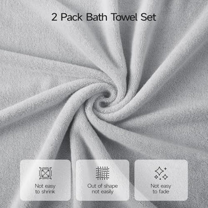 ecolook 2 Pack 100% Cotton Bath Towels, 28 x 55 Inches, Soft