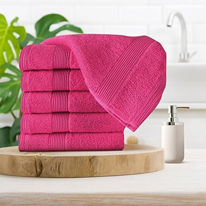 Belizzi Home Ultra Soft 6-Piece Hand Towel Set 16x28-100% Ringspun Cotton - Durable & Highly Absorbent Hand Towels - Ideal for use in Bathroom, Kitchen, Gym, Spa & General Cleaning - Hot Pink