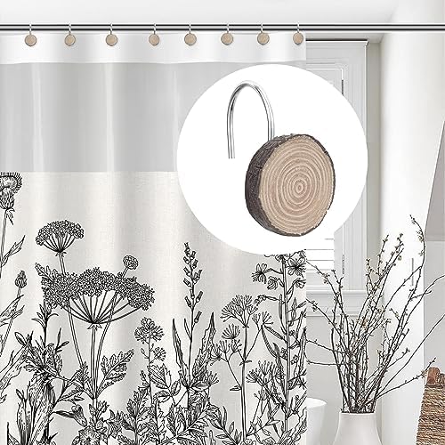 Sunlit Farmhouse Wooden Slices Shower Curtain Hooks, Rustic Home Decorative Shower Curtain Rings for Bathroom, Resin Shower Curtain Hangers Bathroom Accessories, Set of 12