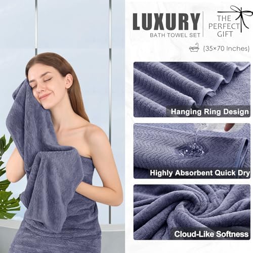 4 Piece Extra Large Bath Towel 35"x70" Oversized Bath Sheet Bath Towel Set for Bathroom Ultra Soft Cozy Highly Absorbent Quick Dry Bathroom Towel for Spa Gym Hotel,Shower Towel for Daily Use,Wedgewood