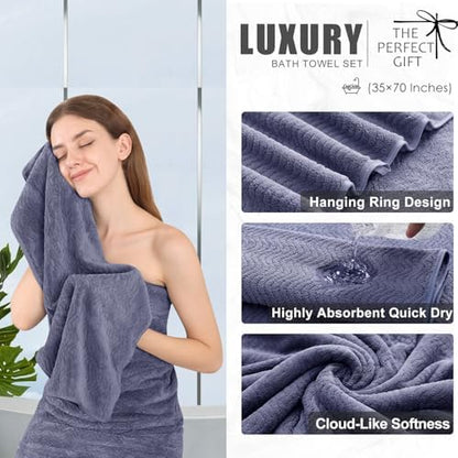 8 Piece Bath Towel Set |2 Oversized Large Bath Sheet,2 Hand Towels,4 Washcloths| Ultra Soft Bath Towel Set for Bathroom Hotel Gym Spa,Highly Absorbent Quick Dry Bathroom Towel Collections,Wedgewood