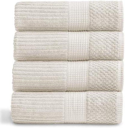 Springtree Home 100% Cotton Bath Towel Set | 4-Pack | Textured | Beige