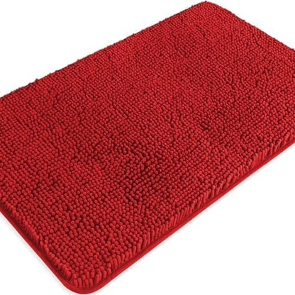 Red Bathroom Rugs – Absorbent and Washable Bath Mat, Non-Slip, Thick Soft Chenille Bath Rugs for Bathroom Floor, Shower, Sink - 20" x 32"
