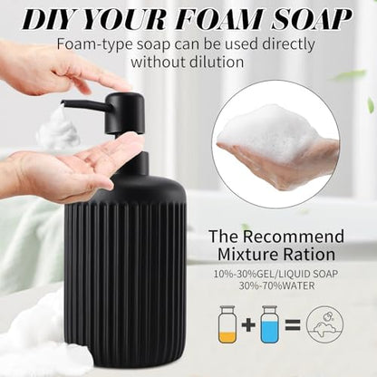 XLHOMO Black Resin Bathroom Accessories Set 5 Pcs, Bathroom Accessory Set Includes Foaming Soap Dispenser, Lotion Soap Dispenser, Toothbrush Holder, Qtip Holder, Soap Dish, for Modern Home Apartment