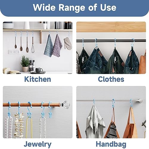 Titanker Shower Curtain Hooks, Rust Resistant Shower Curtain Rings for Bathroom, Metal Double Glide Shower Hooks Hangers for Bathroom Shower Rods Curtains, Set of 12 Hooks - Blue
