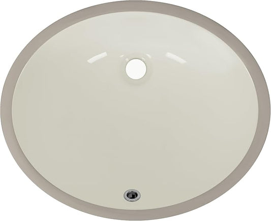 DeerValley DV-1U303BN Bone Undermount Bathroom Sink 18'' x 15'' Oval Ceramic Sink Bathroom Vessel Sink with Overflow Hole