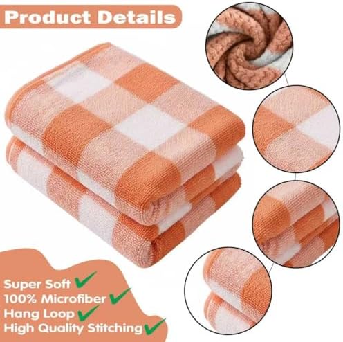 2 Pack Microfiber Bath Towels 27x55 Inches, Soft Orange Plaid Quick Dry Absorbent Oversized Shower Towel, Lightweight Portable Beach Pool Gym Camping Travel Towels for Adults