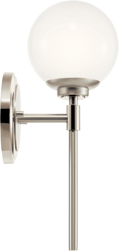 Kichler Benno 1-Light Wall Sconce, Modern Light with Opal Glass in Polished Nickel and Brushed Nickel, for Bathroom, Powder Room, Kitchen, Bedroom, or Hallway (13.75" x 5.25"), 55170PN