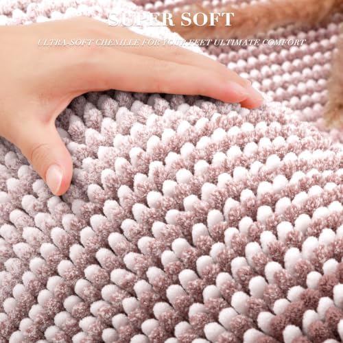 BSICPRO Bathroom Rugs Sets 2 Piece, Non Slip Striped Bath Mats, Mauve Brown