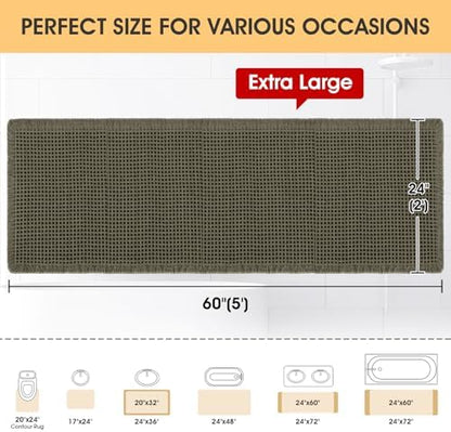 IM HOME Waffle Bath Mat Olive Green 5'x2', Boho Woven Modern Bath Mat Rugs, Absorbent Non Slip Bathroom Rugs, Soft Washable Bath Rugs with Tassels for Bathroom, Bedroom, Kitchen, Shower, Tub