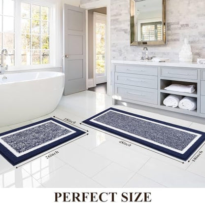 Pauwer Bathroom Rugs Sets 2 Piece, Non Slip Washable Bath Mat, Navy