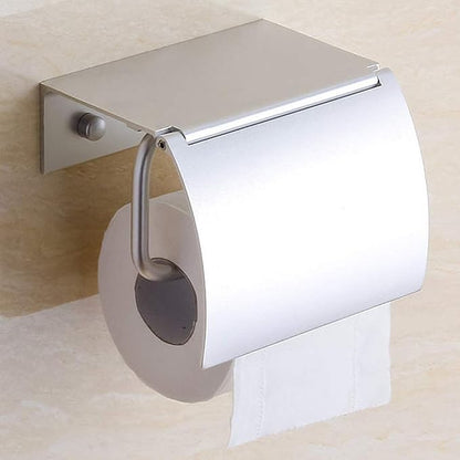 Toilet Paper Holder Wall Mounted with Phone Shelf Tray for Bathroom Restroom Hotel,Aluminum TP Holder Wall Mount with Cover Lid Metal Modern Rust Free Universal Tissue fit Mega Roll, Matte Silver | With Cover Lid, Cat Proof, Aluminum Metal, Rustproof, ...
