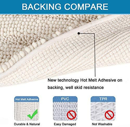 H.VERSAILTEX Bath Rugs for Bathroom Non Slip Bath Mats Extra Thick Chenille Striped Bath Rug Runners 47" x 17" Absorbent Fluffy Soft Shaggy Mats Dry Fast Plush Area Carpet for Bath Room - Ivory