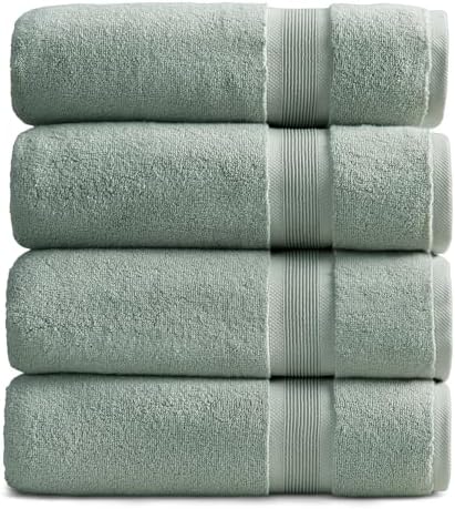 Springtree Home Luxury Bamboo Rayon Bath Towel Set | 4-Pack | Eucalyptus