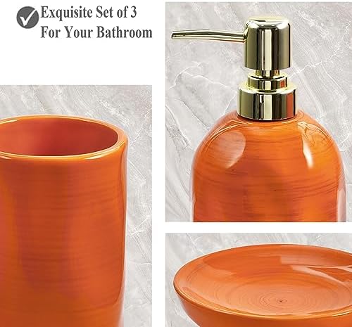 Burnt Orange Bathroom Accessories Set, 3PC Ceramic Bathroom Sets Complete, Toothbrush Holders, Soap Dispenser, Soap Dish, Vibrant Bathroom Decor, Bathroom Organizer for Countertop