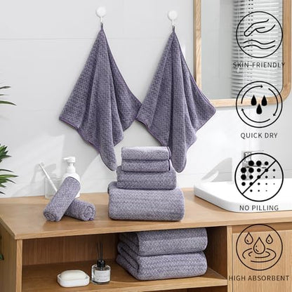 Ultra Soft Bath Towel Set,12 Piece (4 Bath Towels,4 Hand Towels,4 Washcloths) Family Bathroom Towels Set with Hanging Loop,Quick Dry Extra Absorbent Shower Towel for Bathroom,Hotel,Spa-Dark Purple