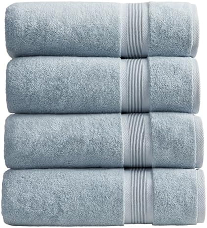 Springtree Home Luxury Bamboo Rayon Plush Bath Towel Set | 4-Pack| Blue Fog